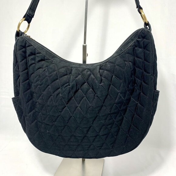 VERA BRADLEY Black Quilted Gold Color Metal Handbag Hobo Style Purse Tote - Picture 2 of 9